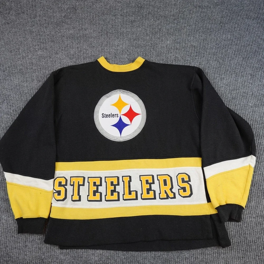 Vintage Pittsburgh Steelers Sweatshirt Mens Large Black NFL Pro Player Crewneck